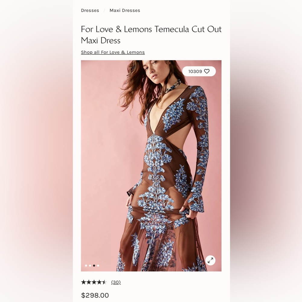 For Love and Lemons Temecula Cut Out Embroidered Lace Maxi Dress BLUE - Picture 11 of 12